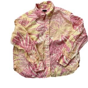 Women's Talbot's long sleeve linen collared button-up, size medium, tropical